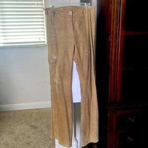 Goat skin suede. Slight flare. 33 inch inseam